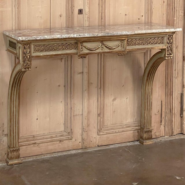 19th Century French Louis XVI Marble Top Painted Console For Sale - Image 9 of 13