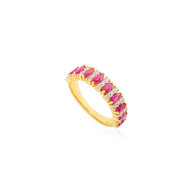 14k Yellow Gold Marquise Ruby and Diamond Chunky Ring Size 6 For Sale - Image 4 of 15