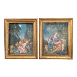 18th Century Louis XVI Watercolors in Original Giltwood Frames - a Pair For Sale