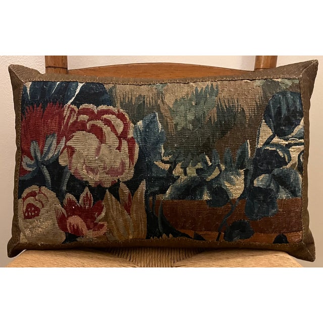 Textile Antique 18th Century French Aubusson Verdure Tapestry Pillow For Sale - Image 7 of 10