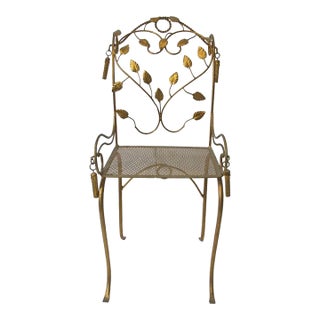 Vintage Italy Toleware Gold Tassel & Leaf Design Petite Chair For Sale