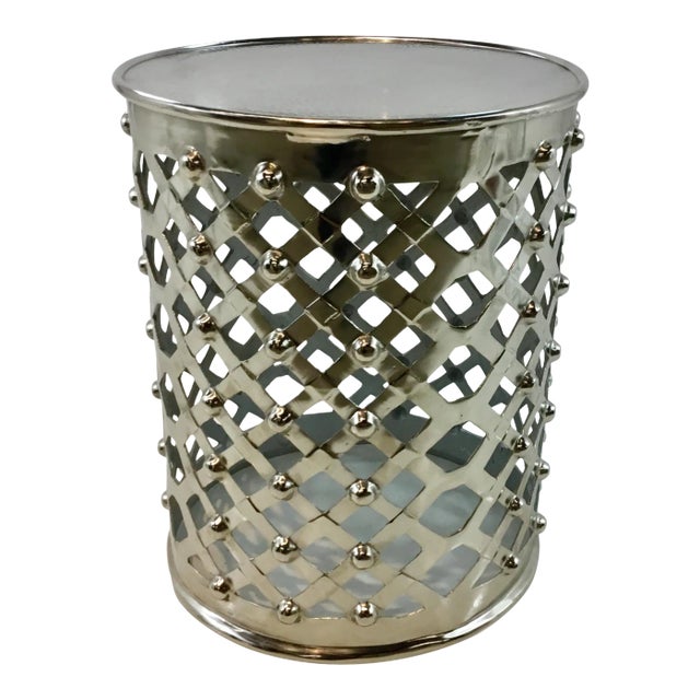 Modern Cyan Design Lattice Rivet Nickel Finished Alden Side Table For Sale