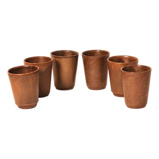 Brutalist Stoneware Cups from Digoin, 1970s, Set of 6 For Sale