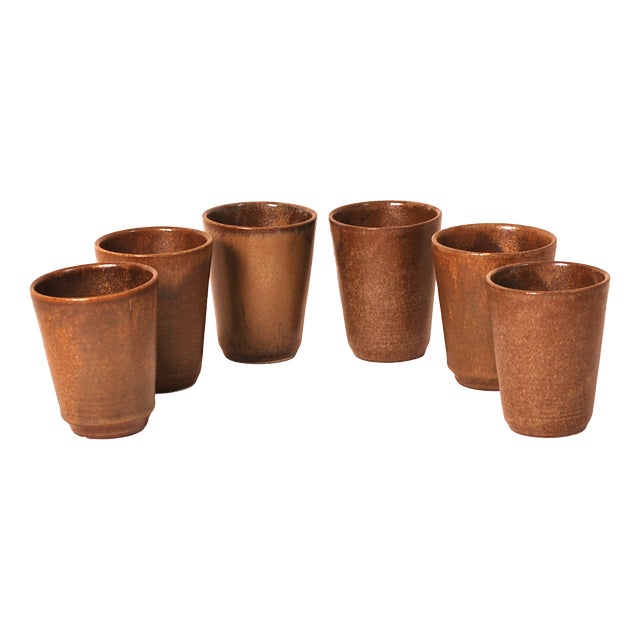 Brutalist Stoneware Cups from Digoin, 1970s, Set of 6 For Sale