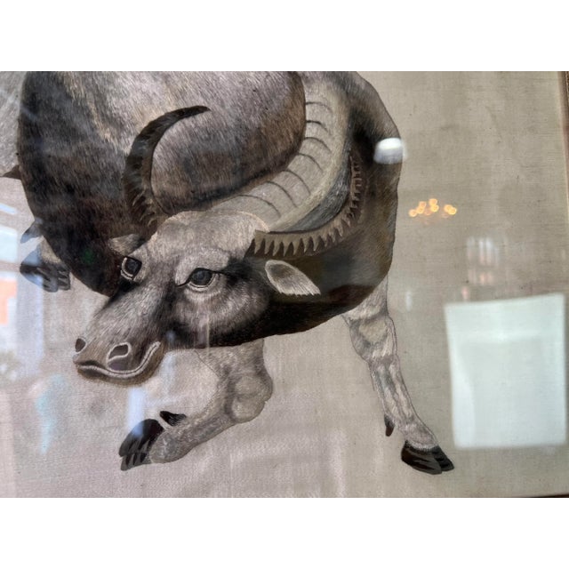 Wood Vintage Silk Embroidery Cow - Framed Wall Art/ Sold For Sale - Image 7 of 11