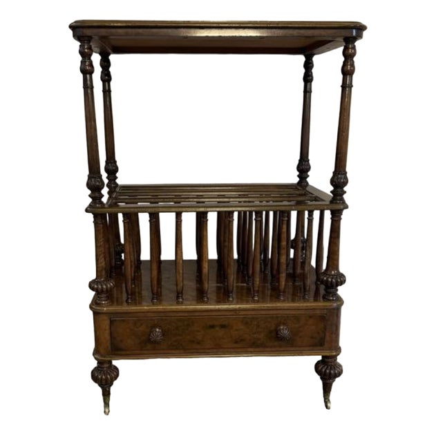 Antique Victorian Freestanding Burr Walnut Canterbury Whatnot, 1860 For Sale