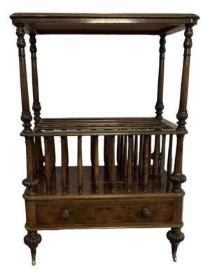 Antique Victorian Freestanding Burr Walnut Canterbury Whatnot, 1860