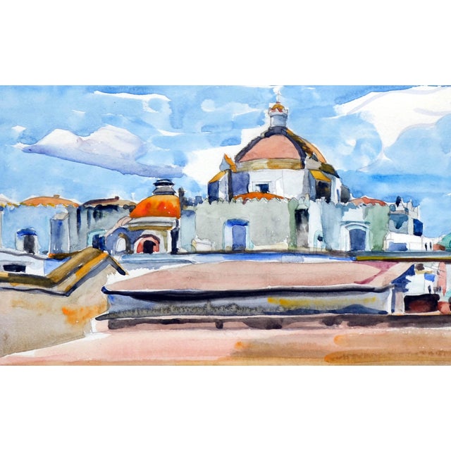 Mid Century Mexico Cathedral Watercolor Landscape by Eugenia Frances Baker McComas For Sale - Image 4 of 5