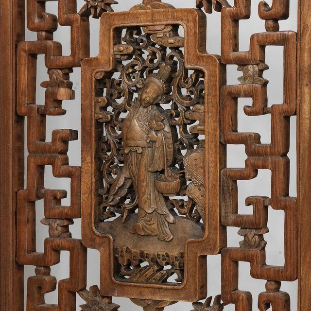 Chinese Screen with Carved Figures For Sale - Image 3 of 12