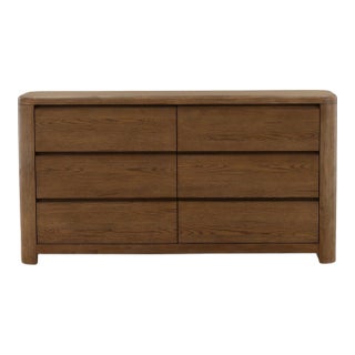 Simple Brown Oak Organic Modern Six-Drawer Dresser For Sale