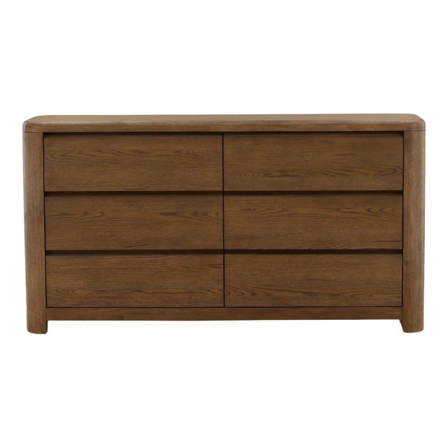 Simple Brown Oak Organic Modern Six-Drawer Dresser For Sale