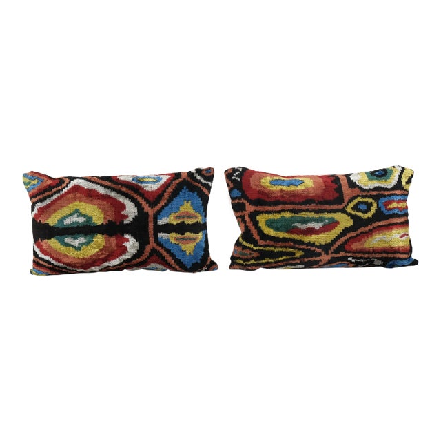 Rainbow Silk Ikat Velvet Pillow Covers- Set of 2 For Sale