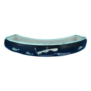 Crescent-Shaped Ceramic Planter with Sailing Ship and Fish Decoration attributed to Kowalisca for Cas Vietri, 1930s For Sale