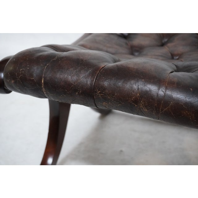 1920s Brown Leather Chesterfield Tufted Stool For Sale - Image 14 of 16