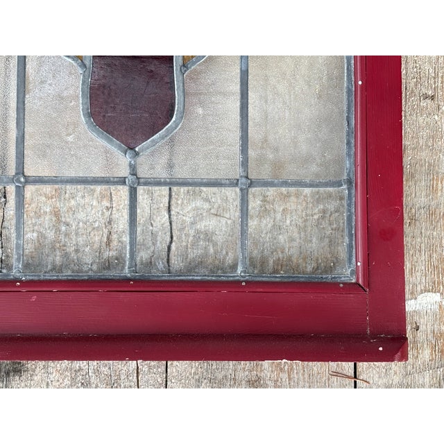 Early 20th Century Early 20th C. Stained Glass Window - Shield / Crest in Wine Red and Old Gold For Sale - Image 5 of 13