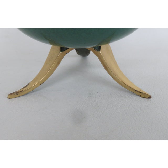 Mid Century Green Enameled Brass Tripod Vase Made in Israel Figural Motif 5002b For Sale - Image 10 of 14