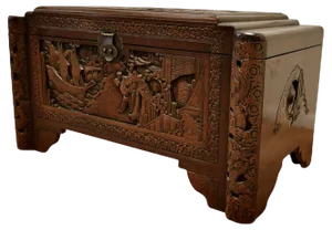 Art Deco Oriental Carved Camphor Wood Chest, 1920