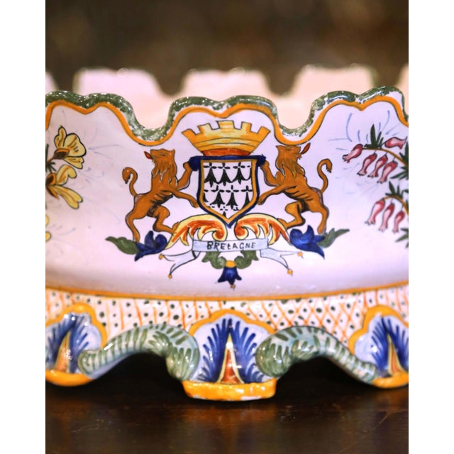 19th Century French Hand Painted Faience Jardiniere Signed Henriot Quimper For Sale - Image 4 of 8