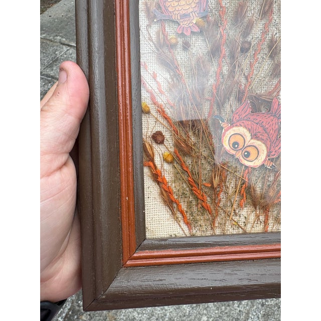 Sculpture Materials MCM Vintage Mixed Media Owl & Botanical Wall Hanging Art For Sale - Image 7 of 8
