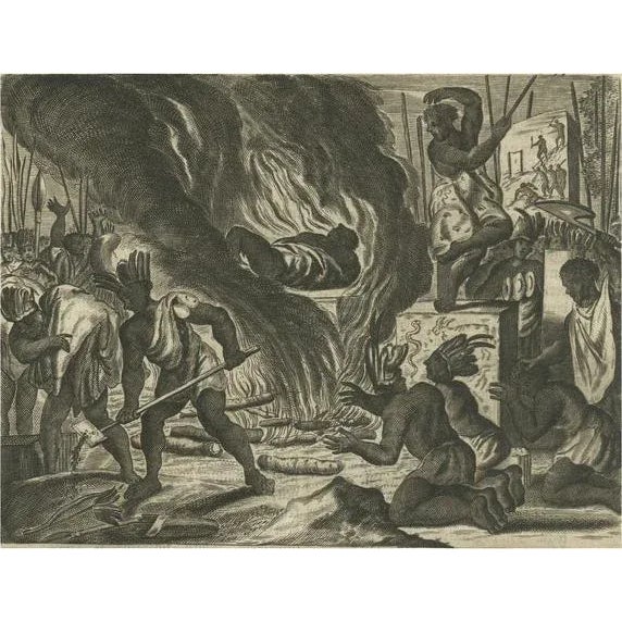 Copper Montanus, Rituals and Cremation Ceremonies in New Spain, 1673, Engraving For Sale - Image 8 of 8