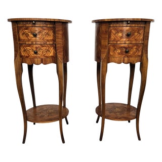 Italian Art Deco Nightstands in Burl Walnut, 1940s, Set of 2 For Sale