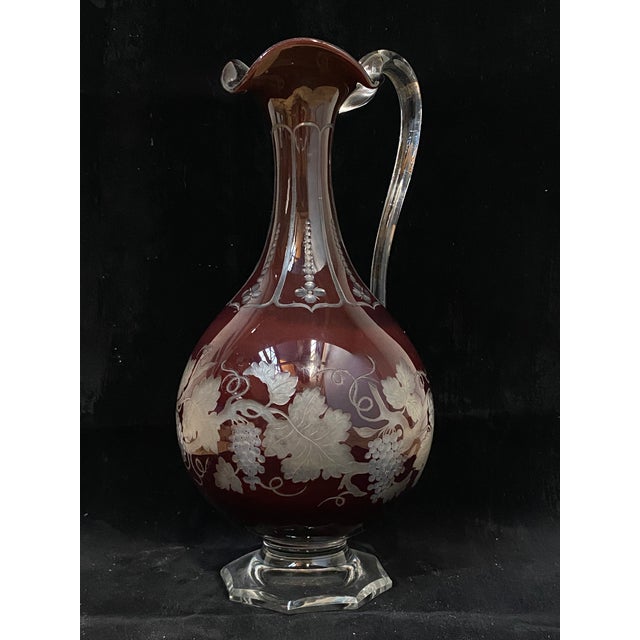 Art Nouveau Bordeaux Red Crystal Decanter, 1910s For Sale - Image 5 of 12