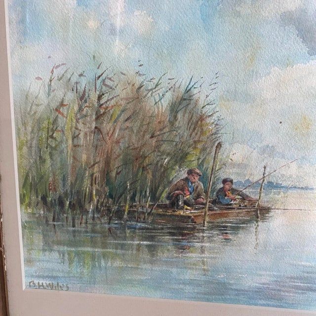 Mid 20th Century Listed British Artist Bernard Harper Wiles 1883-1966 - Signed Framed Watercolor Painting of Men Fishing For Sale - Image 5 of 12