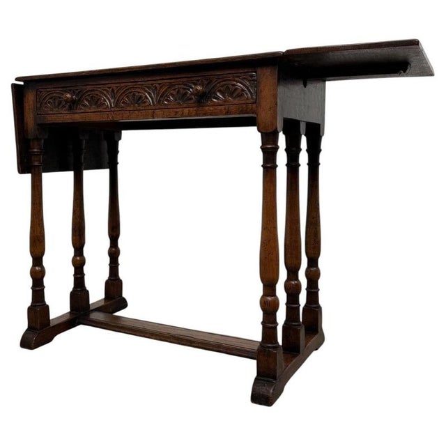 20th Century English Oak Drop-Leaf Side Table For Sale - Image 12 of 15