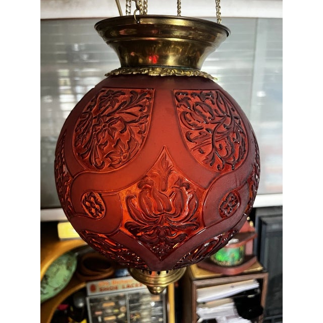 Late 19th Century 19thc French Napoleon III Red Art Glass Hanging Lantern Fixture Signed by Baccarat For Sale - Image 5 of 18