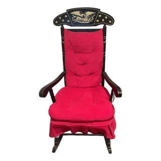Vintage 1970s Krebs Stengel & Co. "Black & Gold" Bicentennial Stenciled Eagle Boston Rocker For Sale