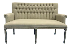 Transitional Linen Blend Gray Tufted Medium Settee