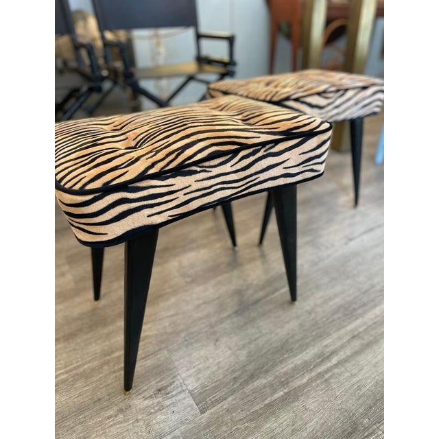 Ottomans with Striped Upholstery, Italy, 1950, Set of 2 For Sale - Image 9 of 12