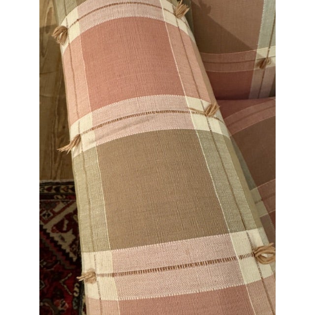 Textile Pair of Pink and Green Plaid Upholstered Armchairs For Sale - Image 7 of 10