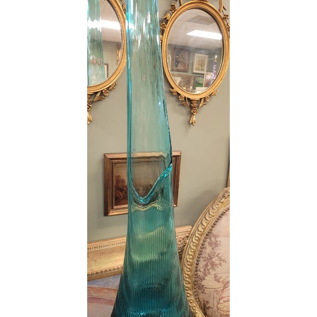 Glass 1960s Rare Aqua Blue Large Le Smith Swung Vase For Sale - Image 7 of 8