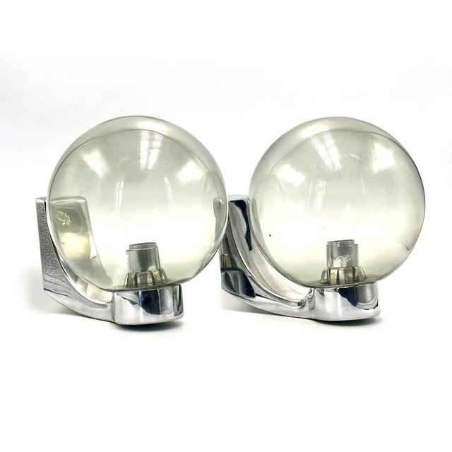 Chrome Plated Brass Bathroom Sconces, 1970s, Set of 2, in Restored conditions. Designed 1970 to 1979 European Plug (up to...