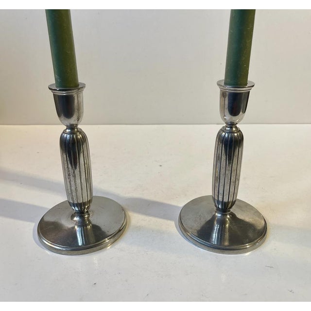 Metal Art Deco Pewter Candlesticks by Just Andersen, 1930s, Set of 2 For Sale - Image 7 of 11