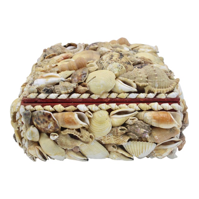 Large Vintage Seashell Encrusted Jewelry Box For Sale