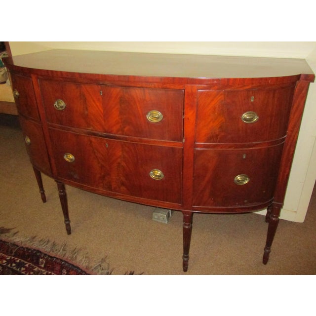 American Early 19th Century Sheraton Style American Bowfront Sideboard with Secretary Desk For Sale - Image 3 of 13
