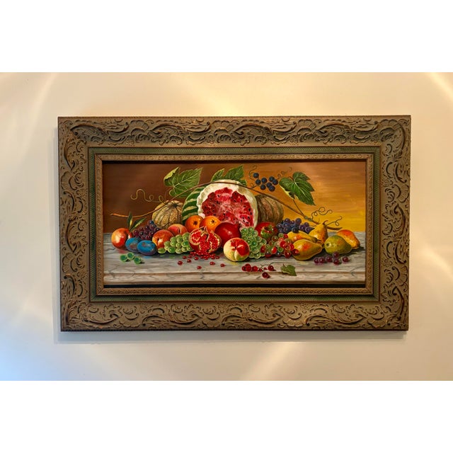 Wood Vintage Oil on Canvas Stilllife With Fruit For Sale - Image 7 of 10