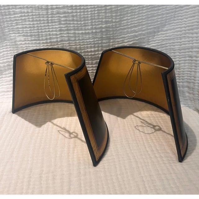 Black opaque and gold interior handmade lampshades with gold leafed acanthus detail, made by Dagmar design, can be used...