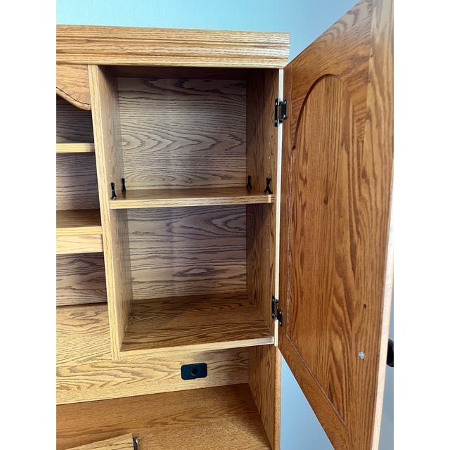 1990s Vintage Solid Oak Desk With Hutch For Sale - Image 5 of 7