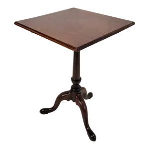 Antique Early 19th Century Queen Anne Mahogany Square Tilt-Top-Accent Table