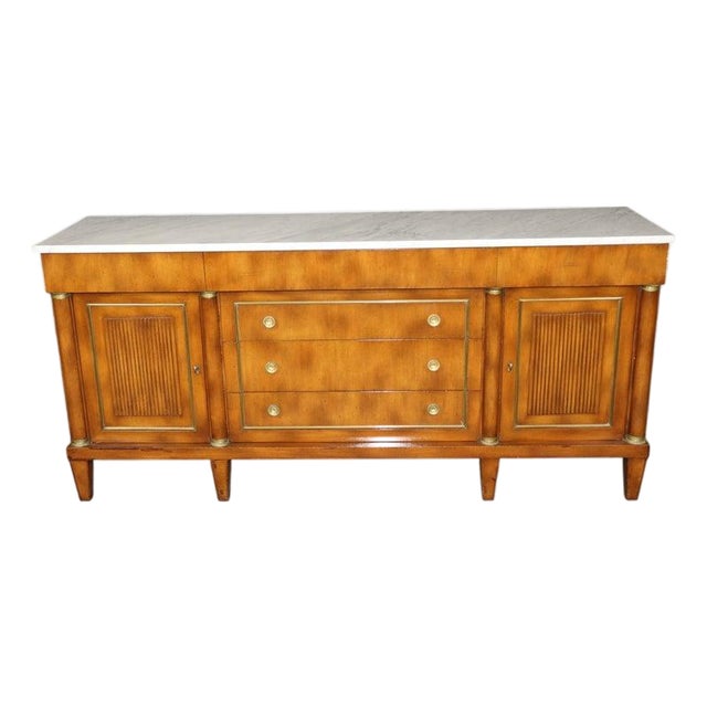1960's French Empire Style Marble Top Brass Mount Sideboard For Sale