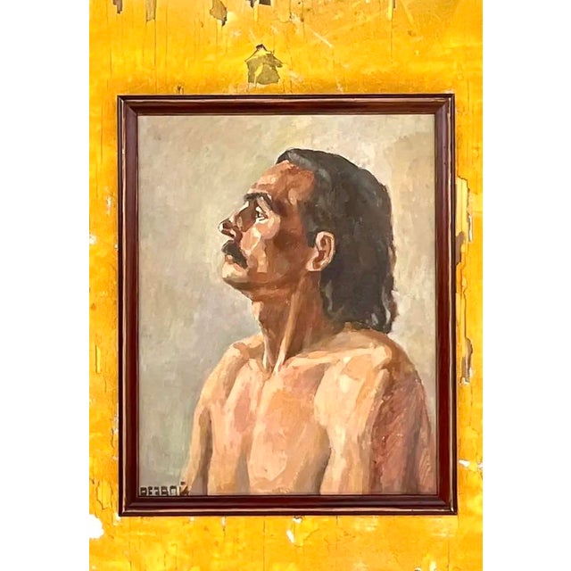 Mid 20th Century Vintage Boho Signed Original Oil Portrait on Board For Sale - Image 5 of 12