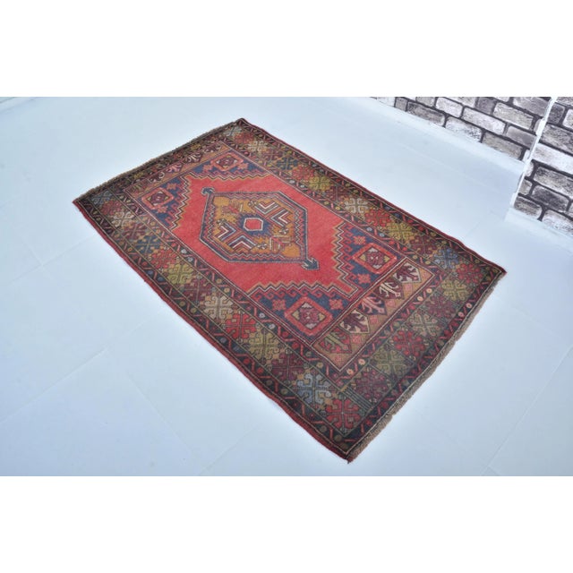 1960s Handmade wool and cotton rug in Turkish Anatolian Small Rug, Vintage Doormat Rug, Turkish Decorative Rug, Handmade...