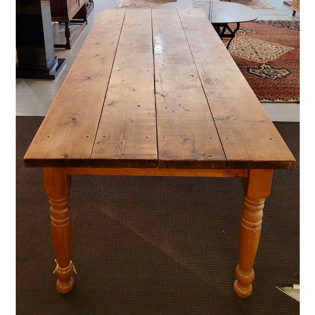 French Country Farm 96" Large Pine Dining Table For Sale - Image 4 of 11