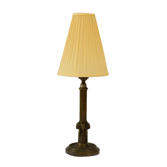 Art Deco Table Lamp with Capricorn Head & Fabric Shade, Vienna, 1920s For Sale