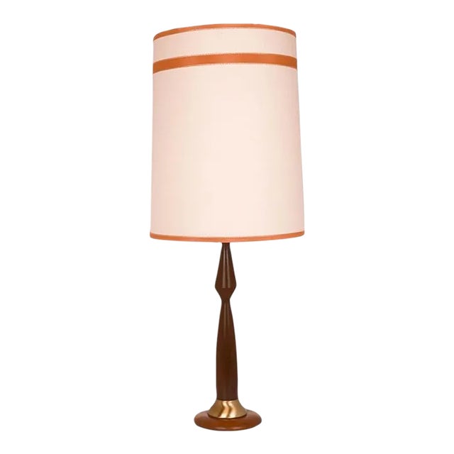 1960s Mid Century Modern Walnut and Brass Table Lamp For Sale