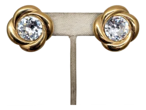 Vintage C 1989 Signed Napier Goldtone Round Clear Rhinestone Pierced Earrings-2 Pieces