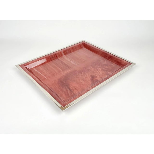 Marble Effect Acrylic & Frame Chrome Tray Centerpiece, Italy, 1970s For Sale - Image 3 of 10